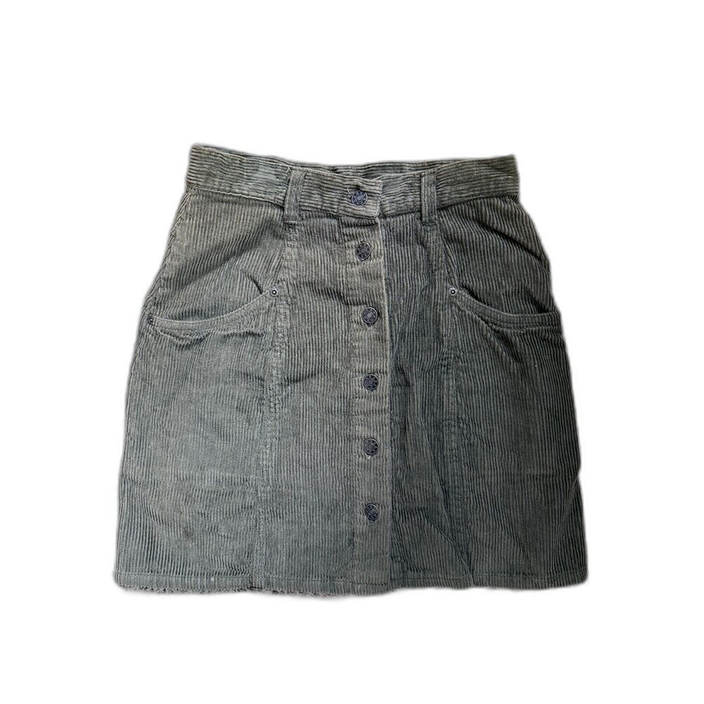 Vintage 90s Kathy Ireland‎ Corduroy Mini Skirt Button Front Green Size 7/8